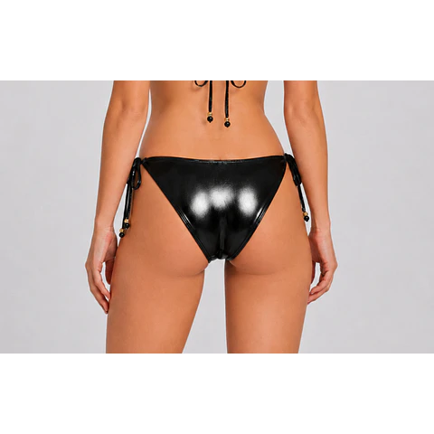 Calzón Bikini Metalizado Negro Ajustable