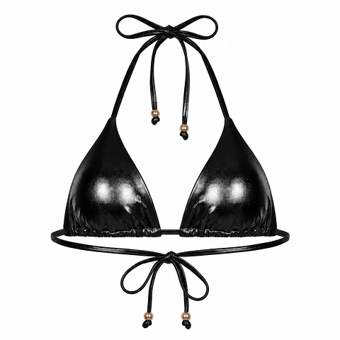 Top Bikini Triángulo Metalizado Negro con Almohadillas Removibles