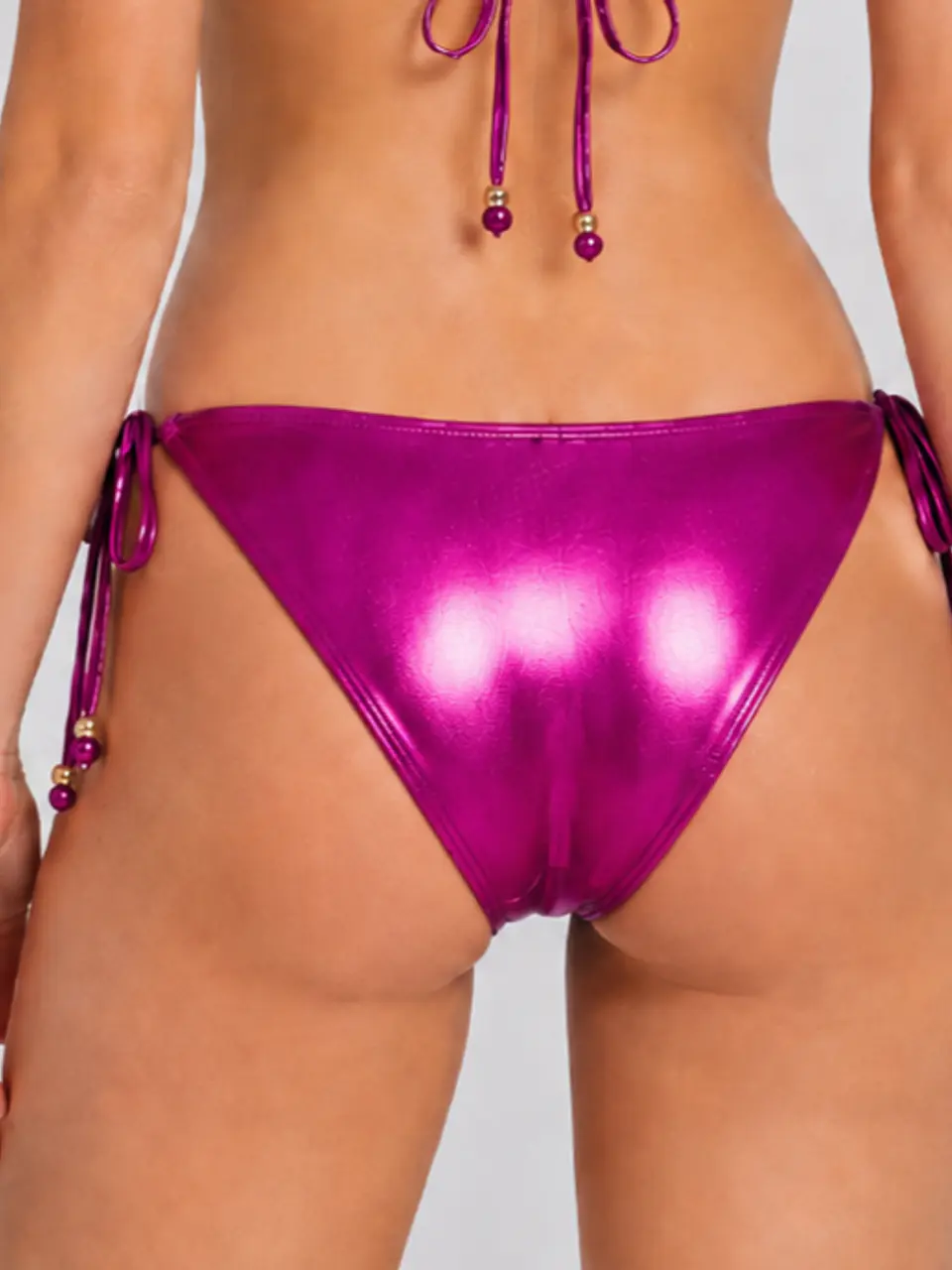 Calzón Bikini Brasilero Metalizado Magenta Ajustable 3