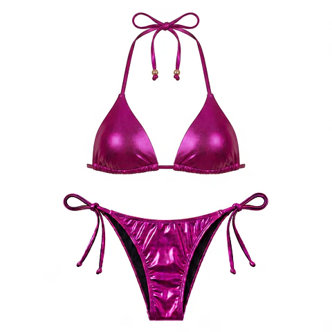 Bikini Triángulo Metalizado Magenta Ajustable