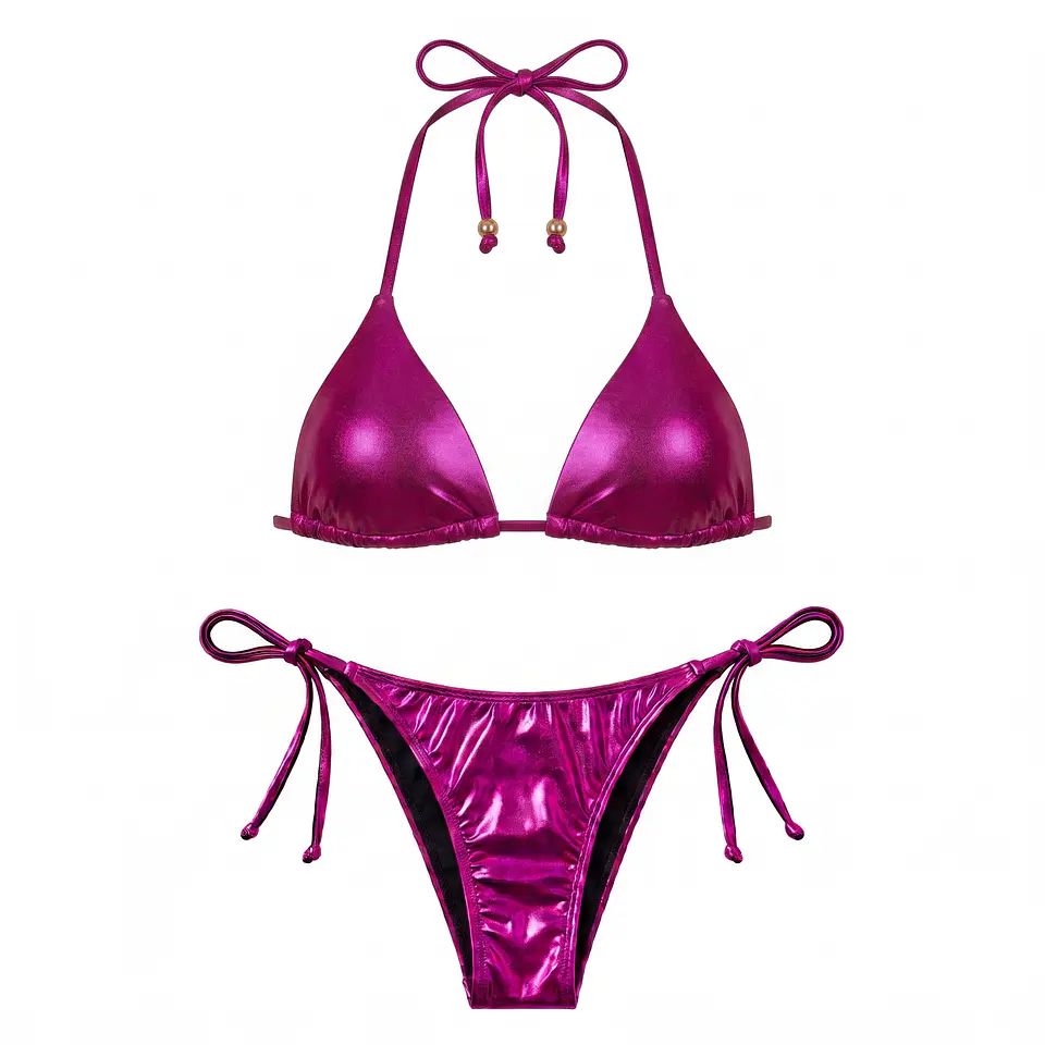 Bikini Triángulo Metalizado Magenta Ajustable 1