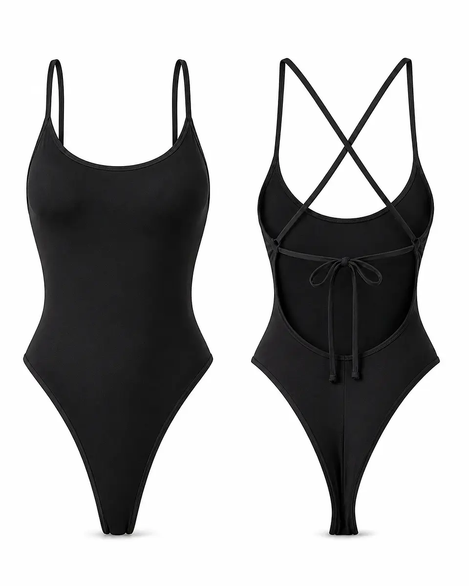 Traje de Baño Entero Negro Espalda Cruzada Cross Back 1