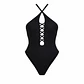 Traje de Baño Entero Negro Halter con Escote Trenzado - Miniatura 3