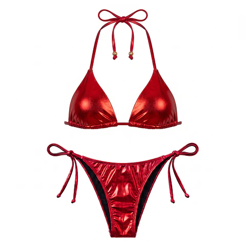 Bikini Triángulo Metalizado Rojo Ajustable | AGUATROPIC