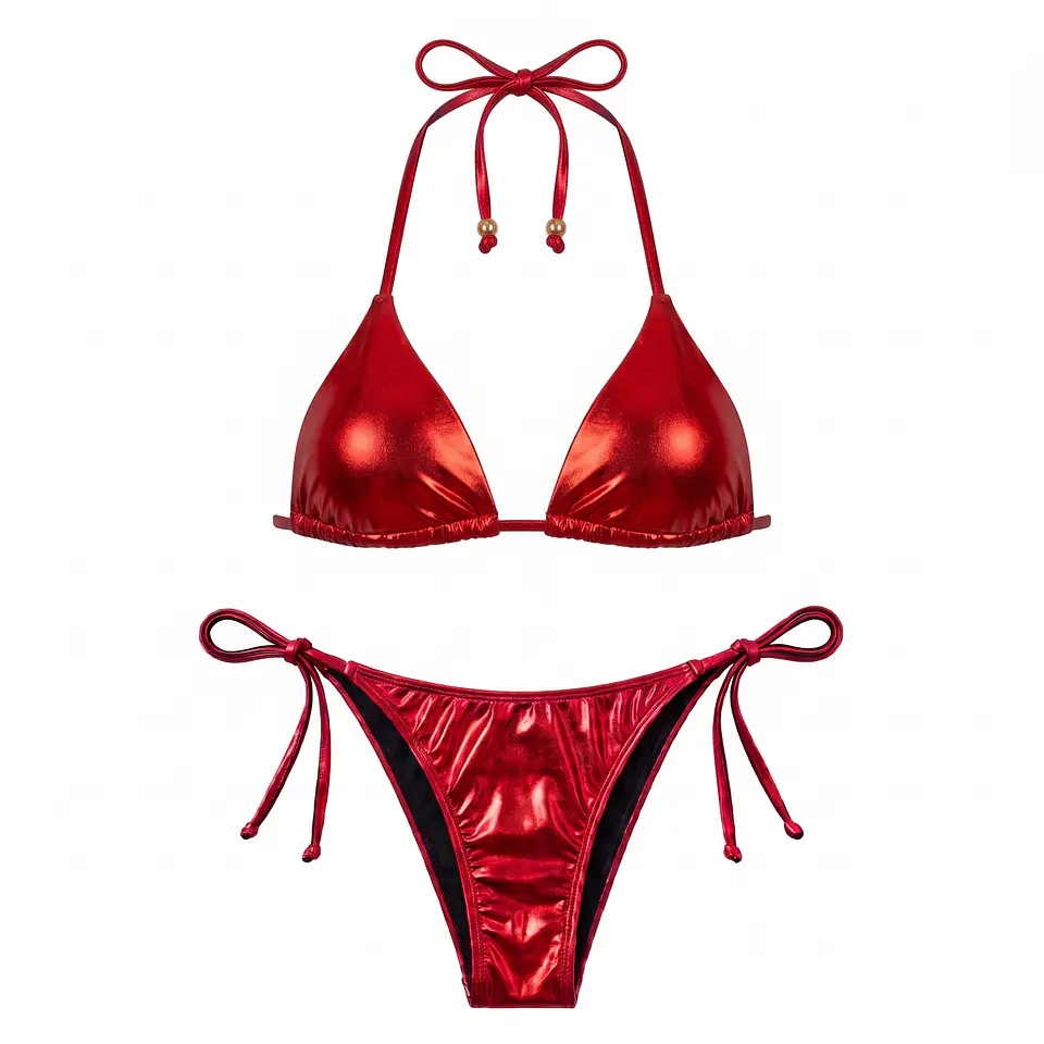 Bikini Triángulo Metalizado Rojo Ajustable | AGUATROPIC 2
