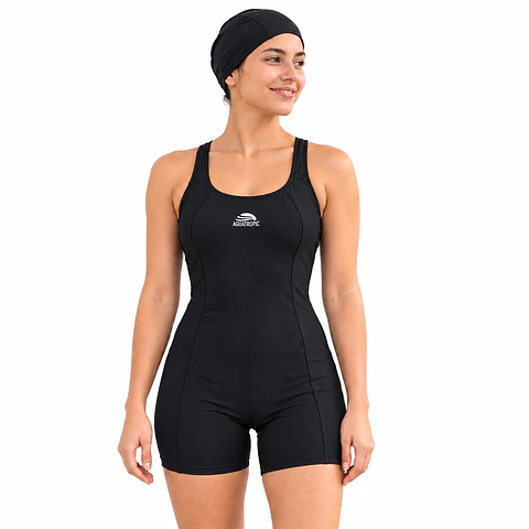 Traje de Baño Entero Mujer Deportivo Negro de Pierna Corta 