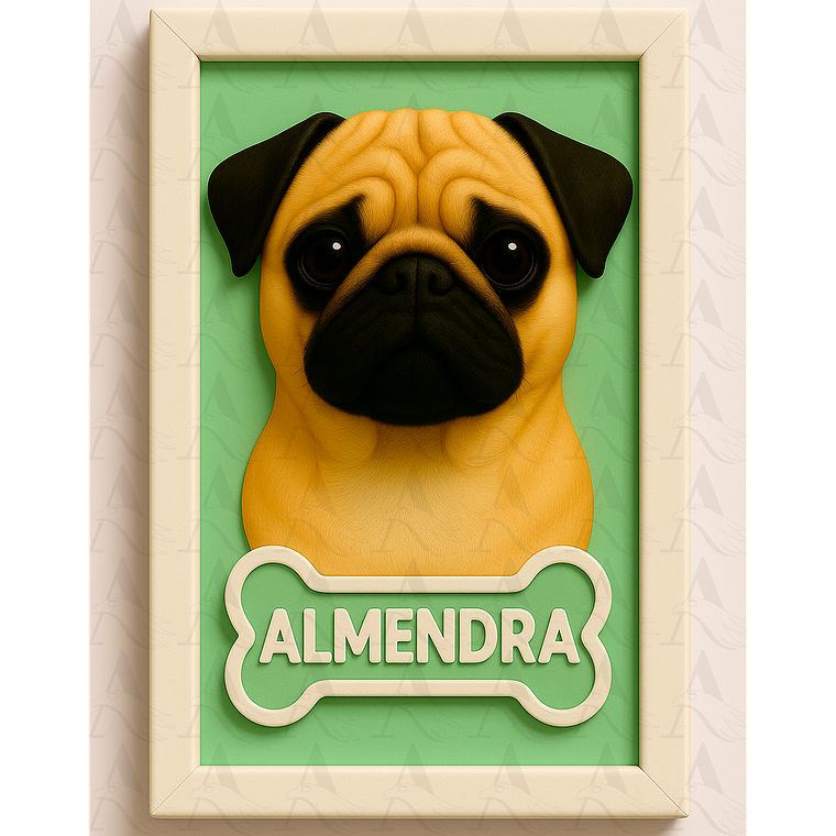 Cuadro Mascota Efecto 3D - Pug 1
