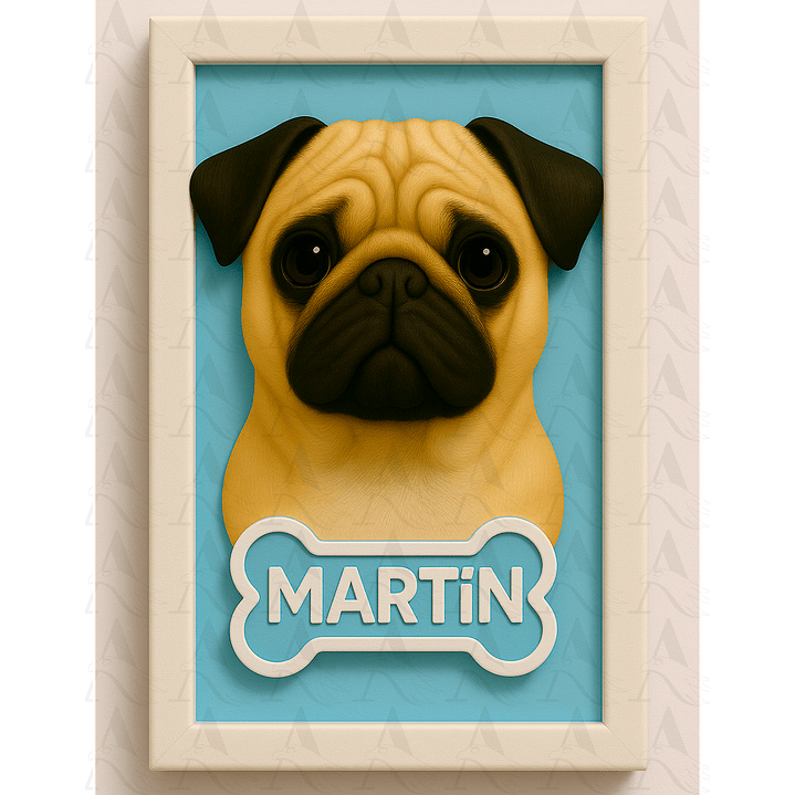 Cuadro Mascota Efecto 3D - Pug 3