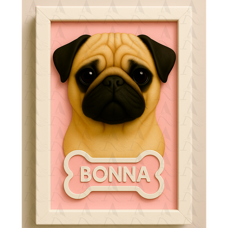 Cuadro Mascota Efecto 3D - Pug 2