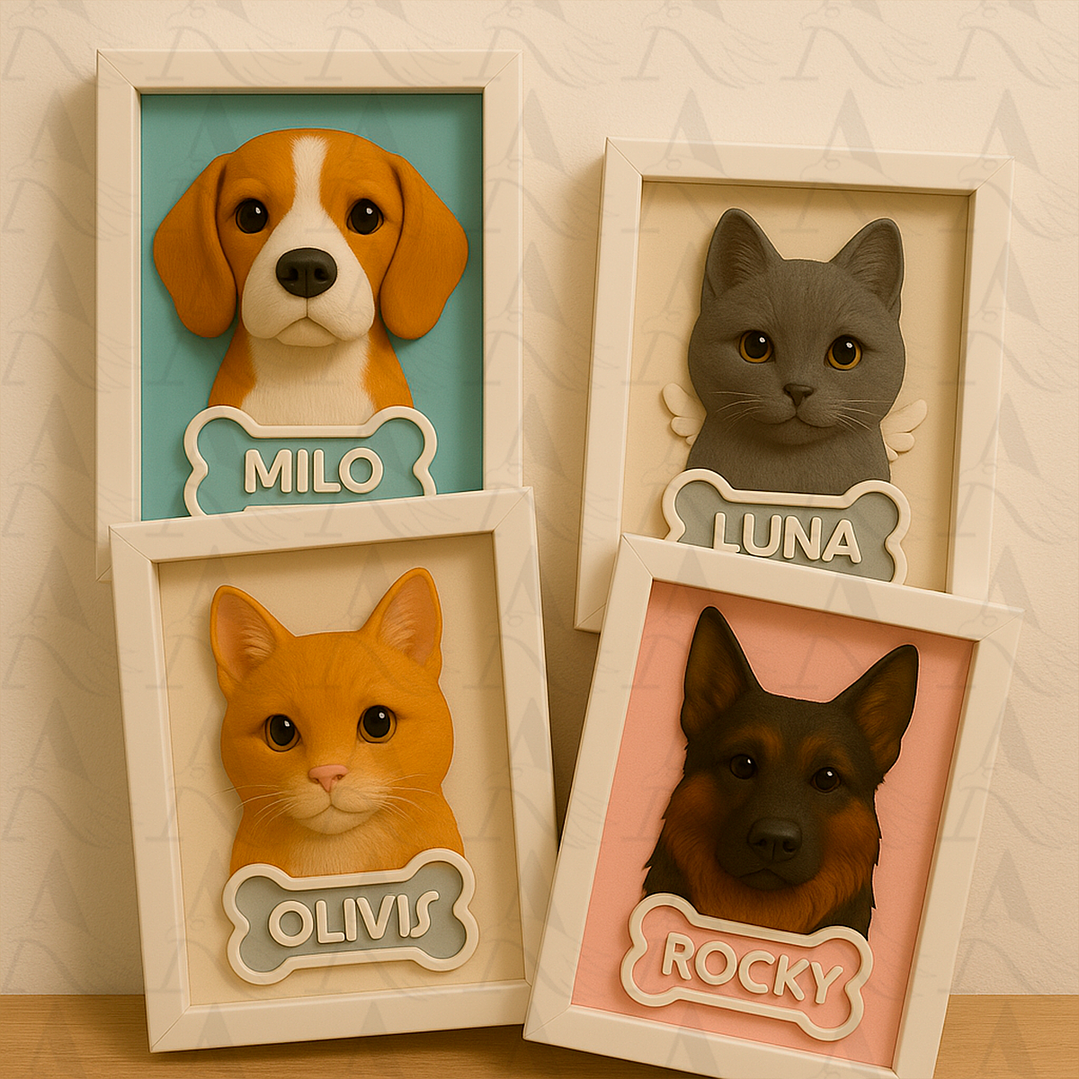 Cuadro Mascota Efecto 3D Personalizado 3