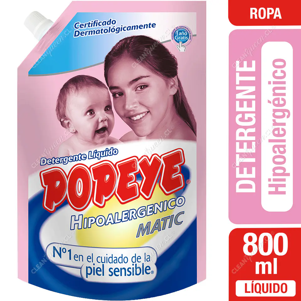 Detergente Líquido Popeye Hipoalergenico Matic 800 ml 1
