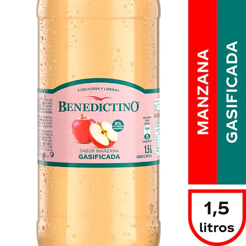 Benedictino Gasificada Sabor Manzana 1.5 Lts