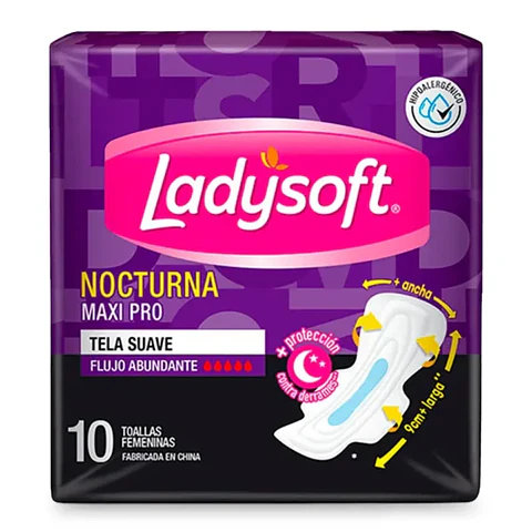 Toallas Femeninas Ladysoft Nocturnas Maxi Pro 10 Unidades 