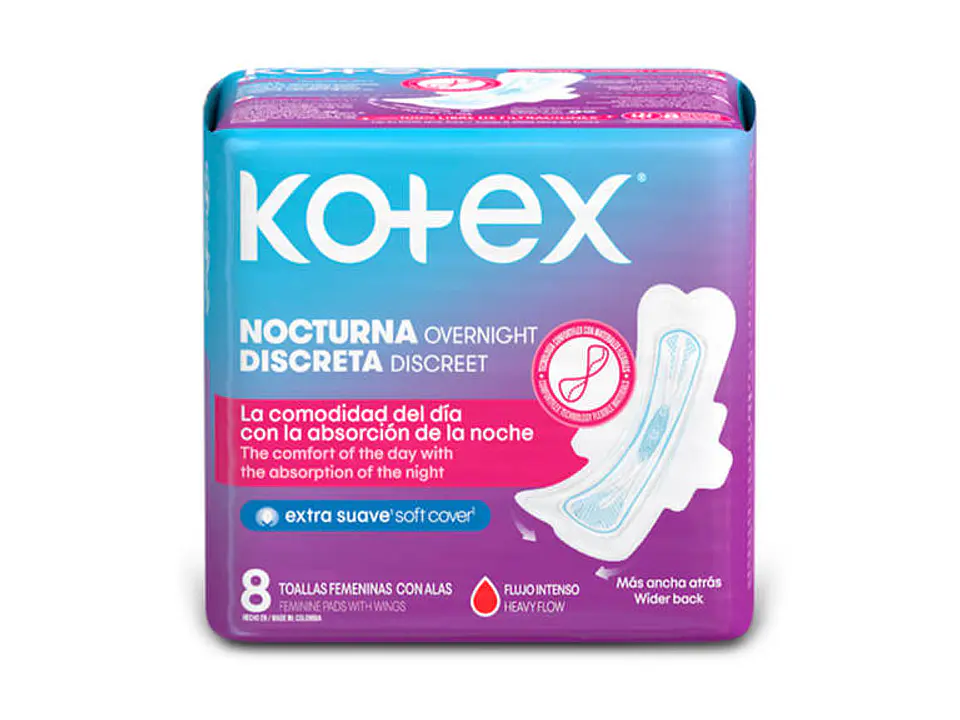 Toallas Femeninas con Alas Nocturnas Kotex 8 U 1