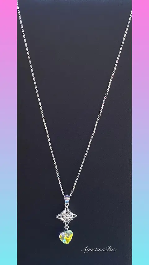 Collar Nudo de Bruja y Corazón Cristal Plata 925