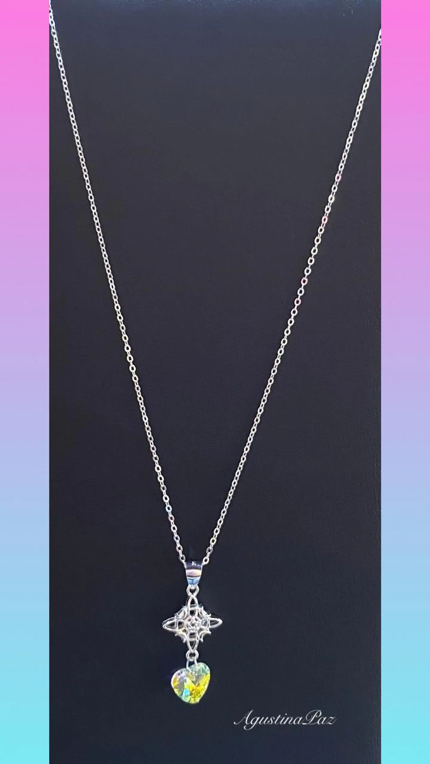 Collar Nudo de Bruja y Corazón Cristal Plata 925 1