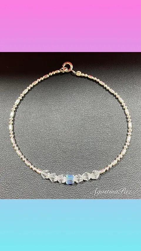 Pulsera con Mostacillas Transparentes y Plata 925