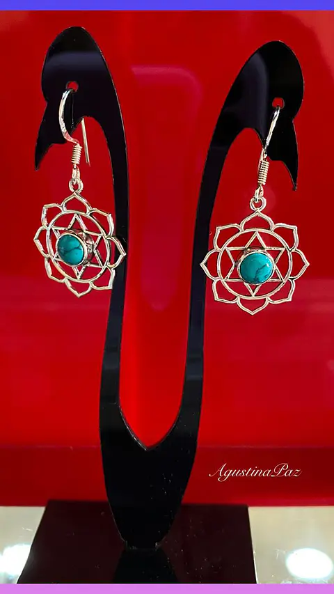 Aros Colgante Mandala y Piedra Turquesa Plata 925