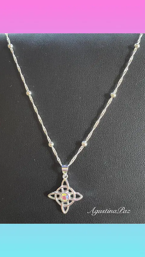 Cadena Trenzada más Colgante Nudo de Bruja Circón Tornasol Plata 925