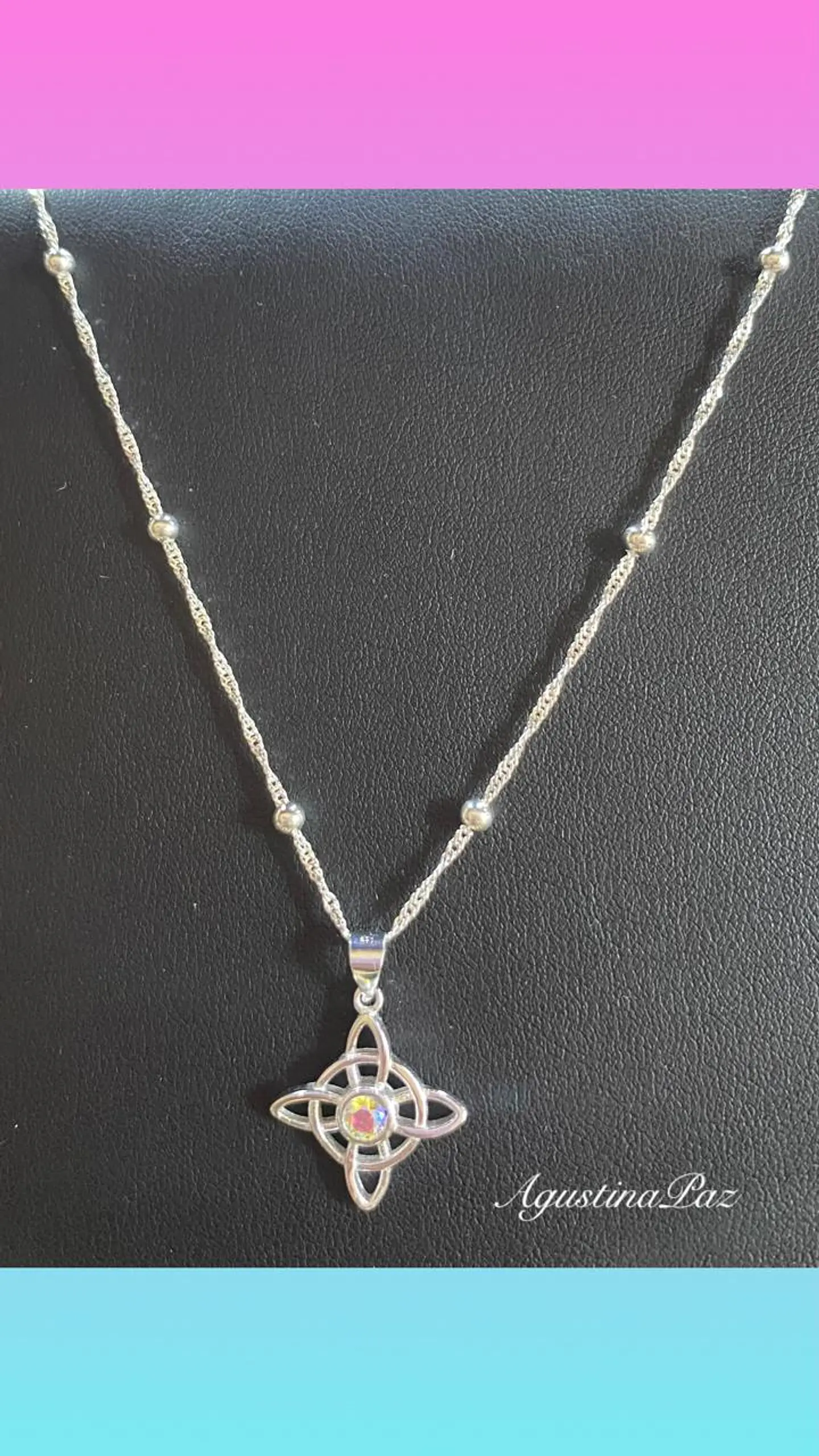 Cadena Trenzada más Colgante Nudo de Bruja Circón Tornasol Plata 925 1