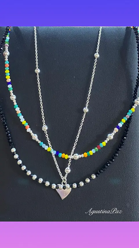 Triple Collar Mostacillas y Plata 925