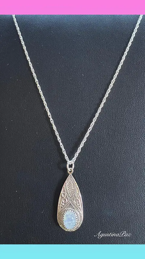 Cadena más Colgante Gota con Piedra Luna Plata 925