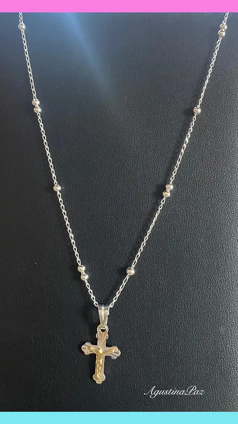 Cadena Veneciana más Colgante Cruz Plata y Oro