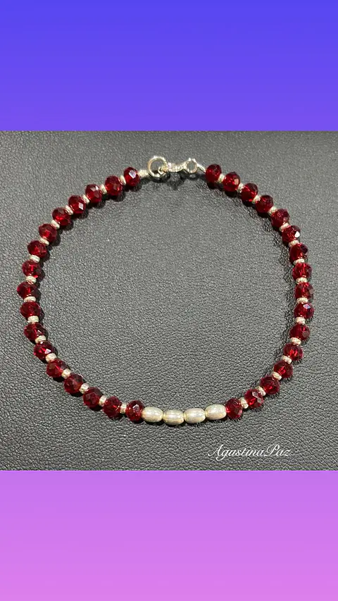 Pulsera Mostacillas Rojas y Plata 925 (2)