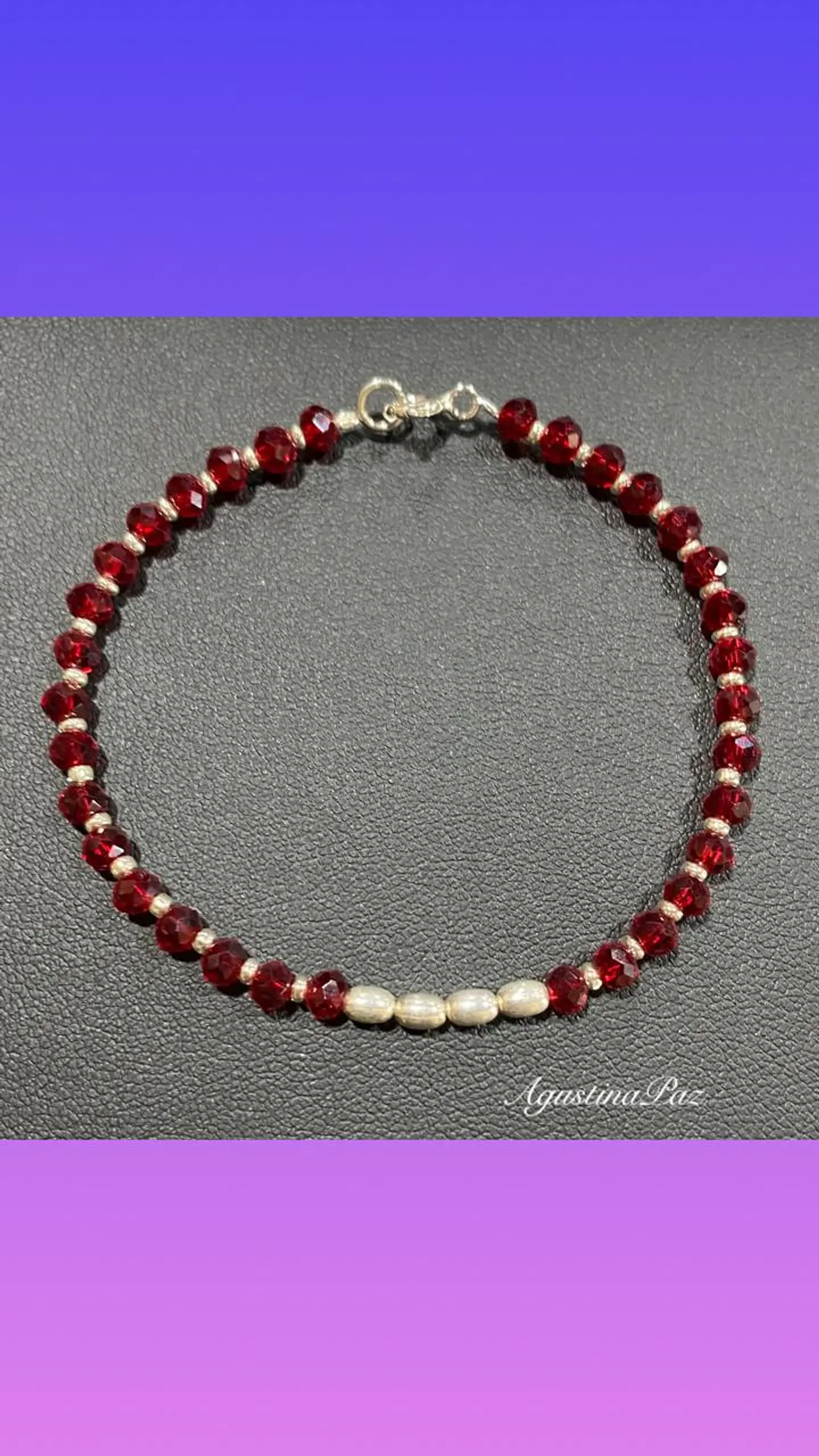 Pulsera Mostacillas Rojas y Plata 925 (2) 1