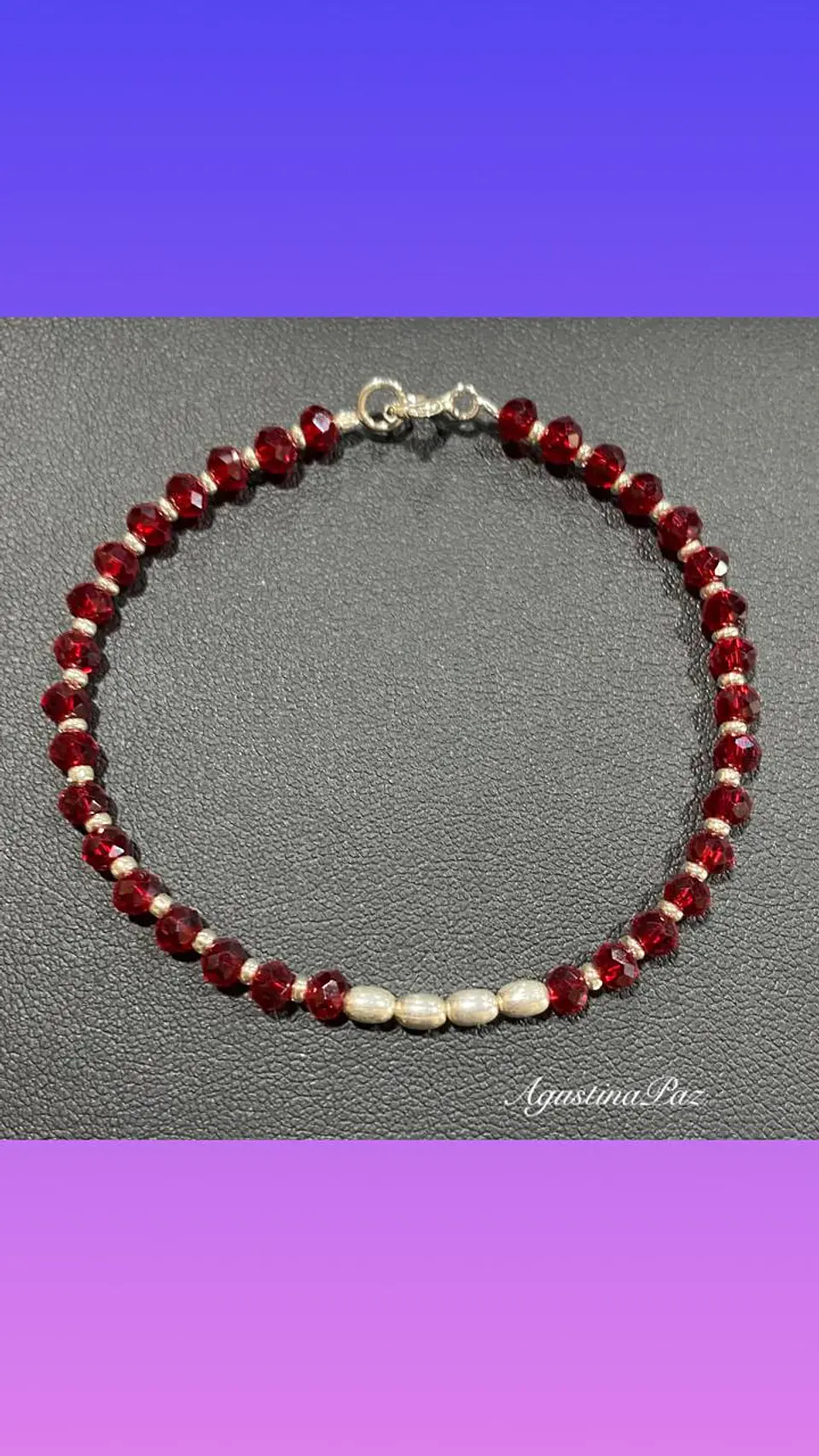 Pulsera Mostacillas Rojas y Plata 925 (2) 1