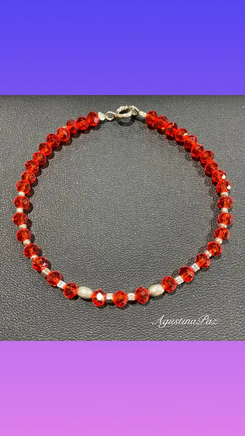 Pulsera Mostacillas Rojas y Plata 925 (3)