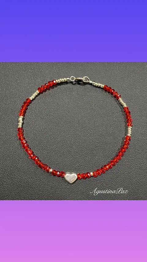 Pulsera Mostacillas Rojas y Corazón Plata 925