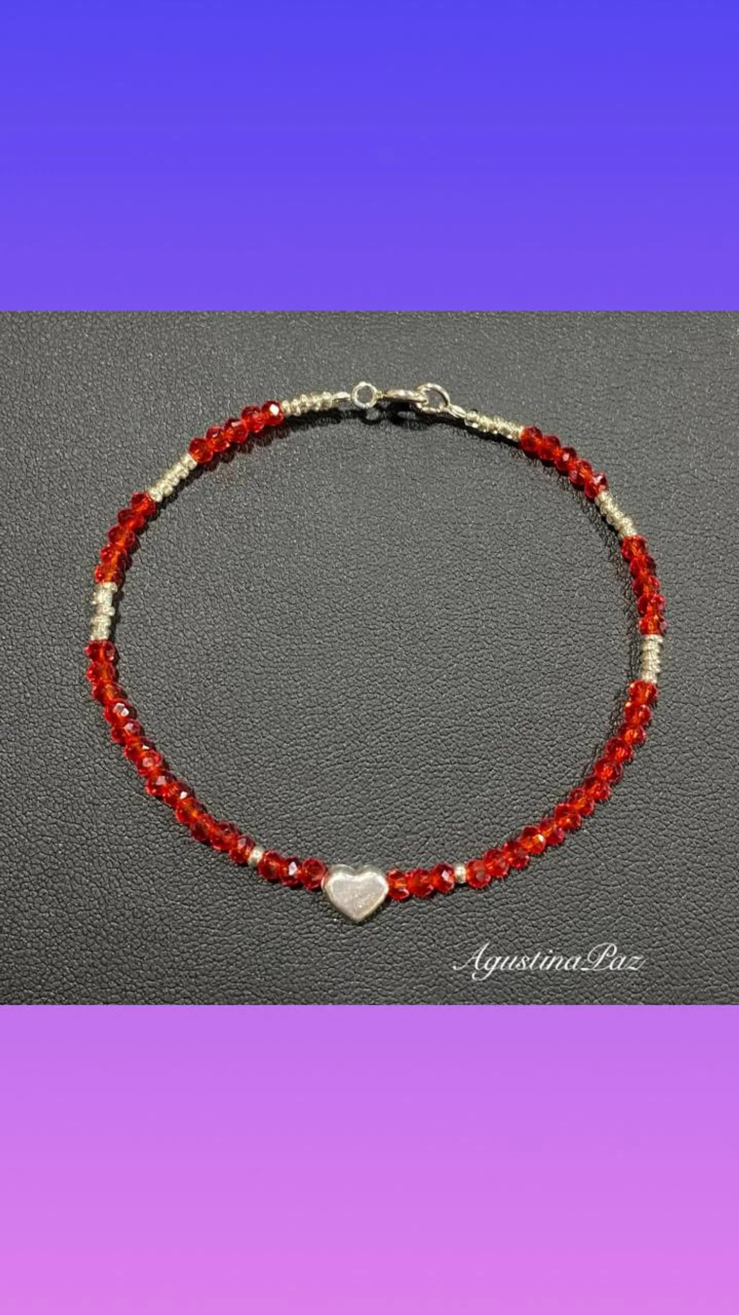 Pulsera Mostacillas Rojas y Corazón Plata 925 1