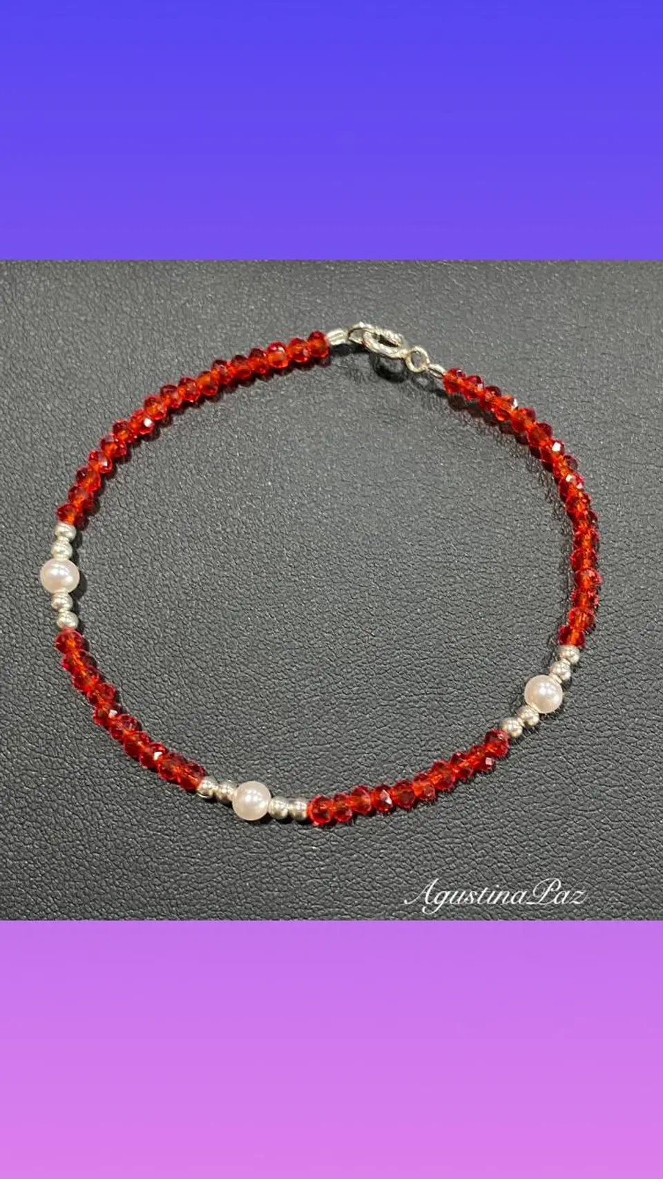 Pulsera Mostacillas Rojas y Perlas Blancas Plata 925 1