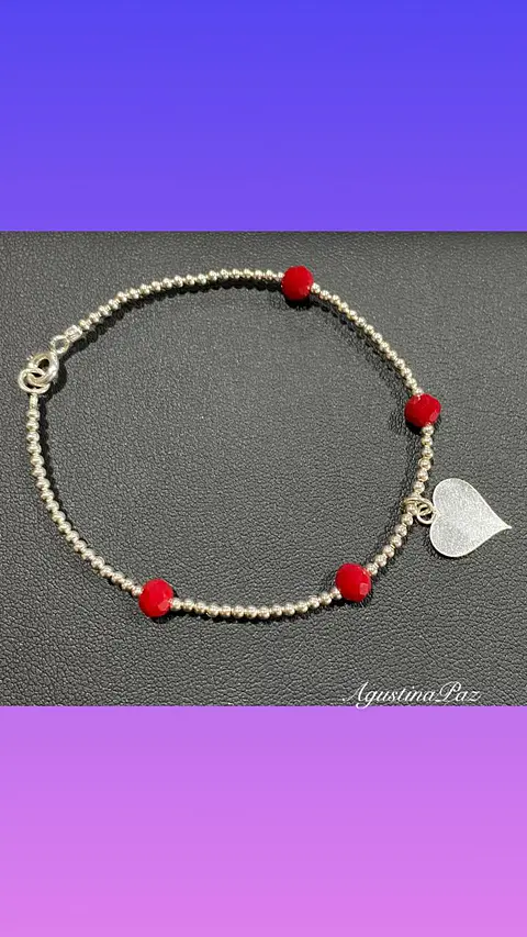 Pulsera Mostacillas Rojas y Corazón Plata 925 (2)