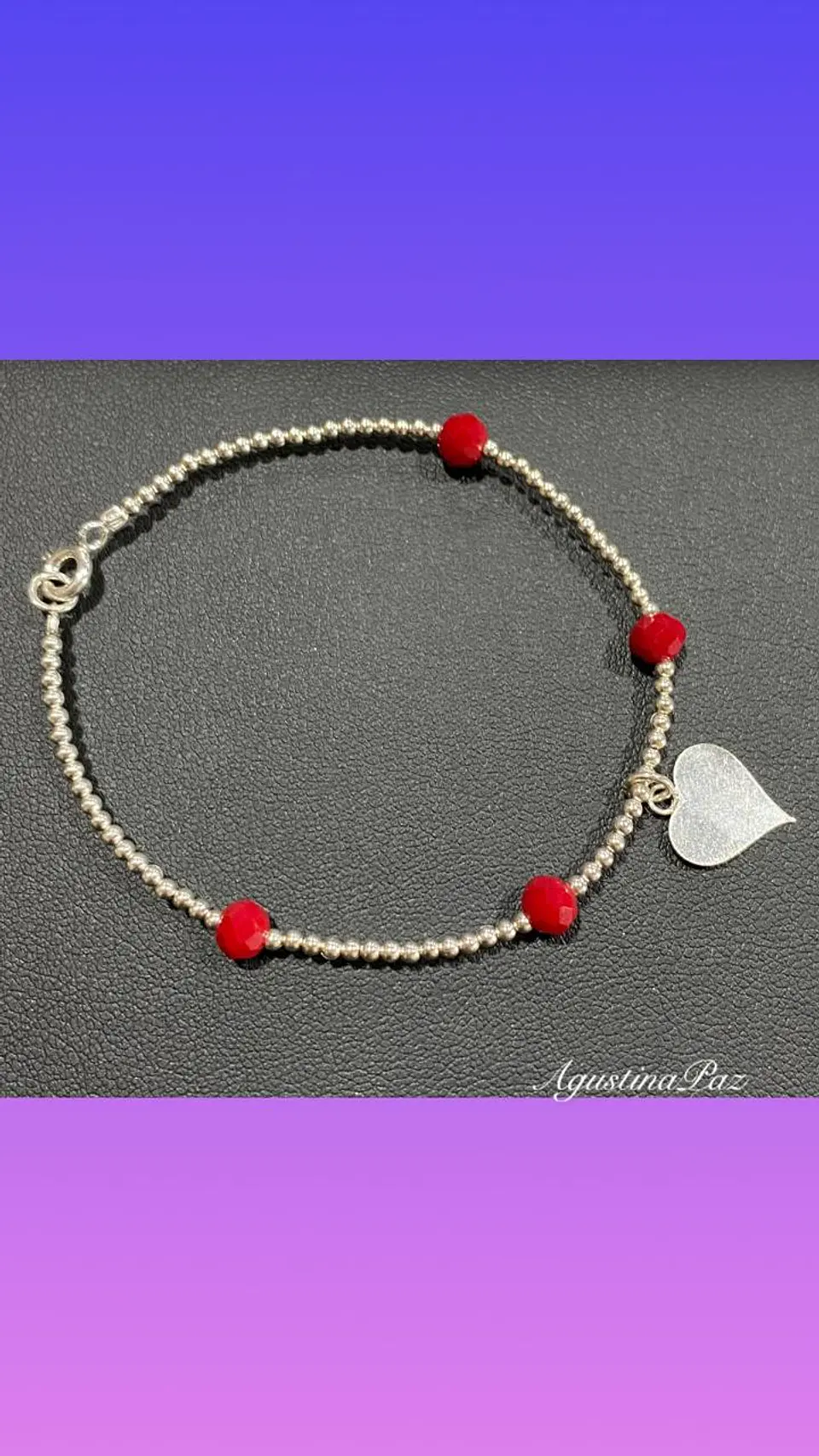 Pulsera Mostacillas Rojas y Corazón Plata 925 (2) 1