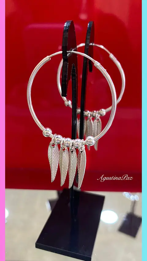 Aros Argolla con Hojas Colgantes Plata 925