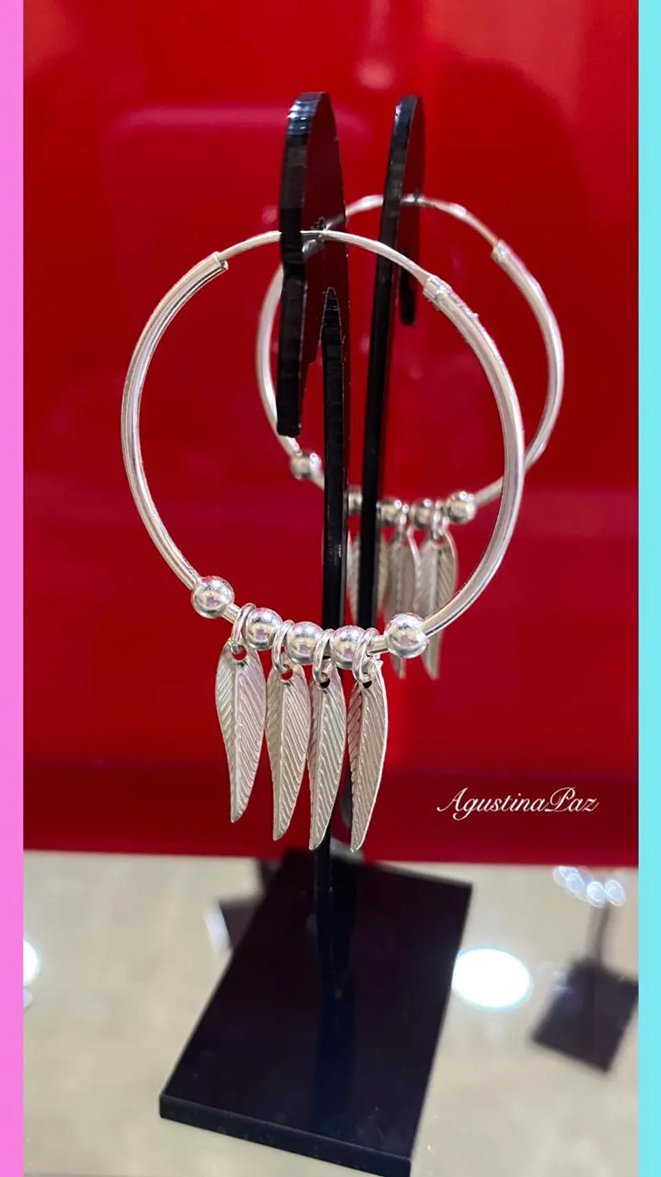 Aros Argolla con Hojas Colgantes Plata 925 1