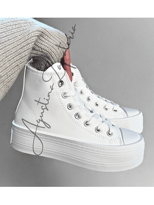 ZAPATILLA CAÑA ALTA BLANCA ECOCUERO