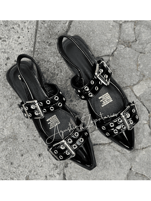 PUNTILLA FLAT NEGRO CHAROL