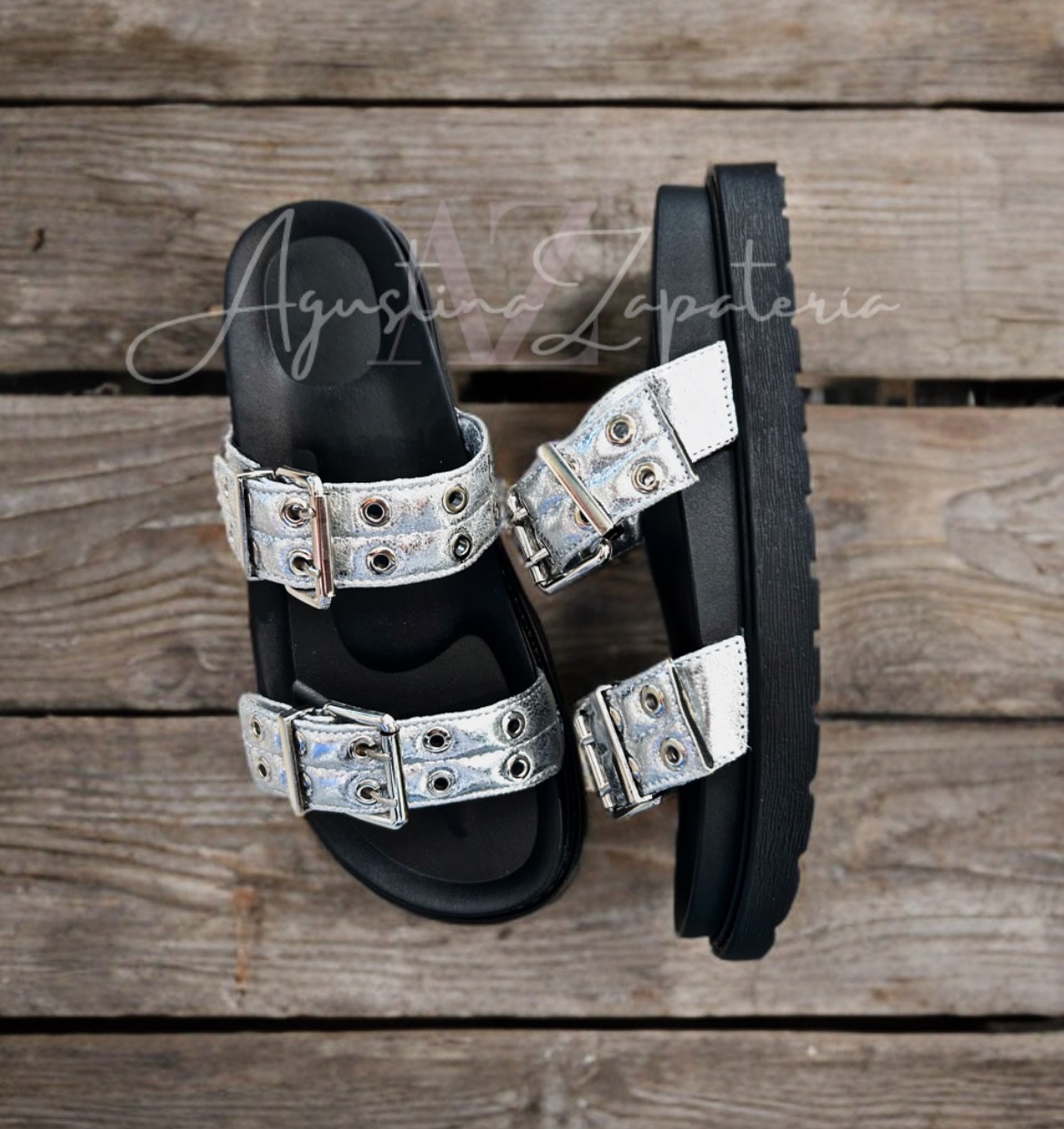 SANDALIA MUJER BAJA CORREAS PLATEADAS 1