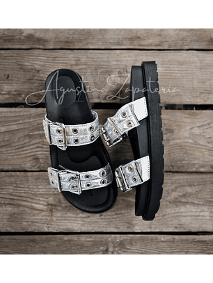 SANDALIA MUJER BAJA CORREAS PLATEADAS