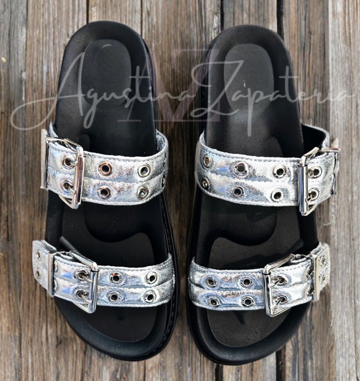 SANDALIA MUJER BAJA CORREAS PLATEADAS 2