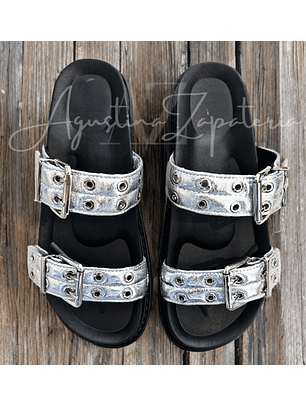 SANDALIA MUJER BAJA CORREAS PLATEADAS