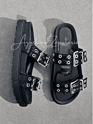 SANDALIA MUJER BAJA CORREAS NEGRAS