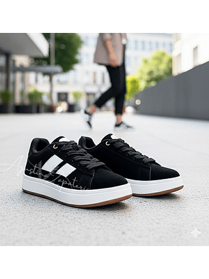ZAPATILLA PLATAFORMA NEGRA LINEAS 