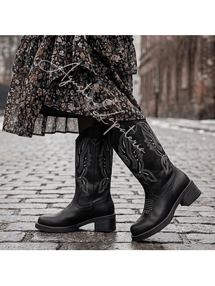 BOTA VAQUERA NEGRA PUNTA SEMI REDONDA 