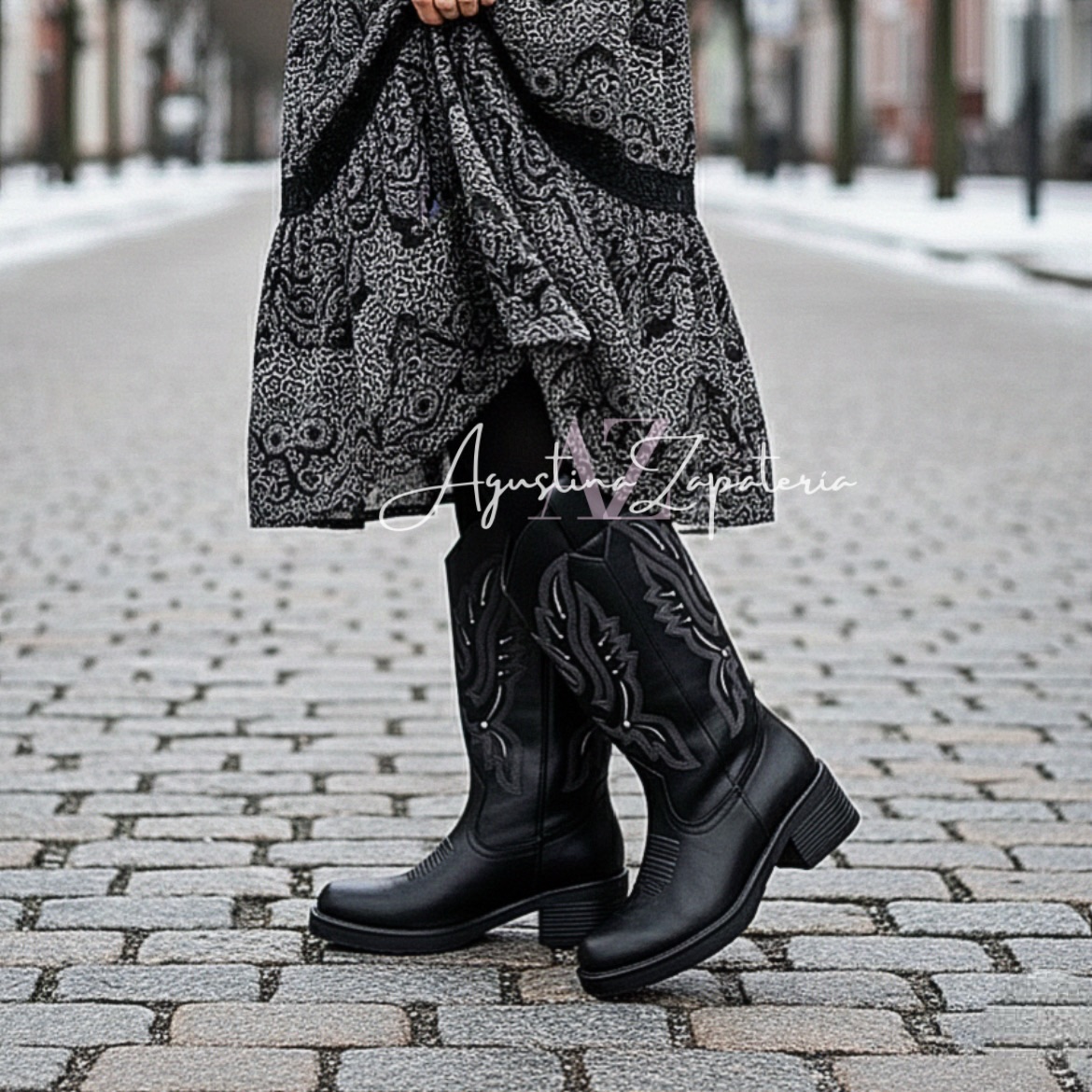 BOTA VAQUERA NEGRA PUNTA SEMI REDONDA  3