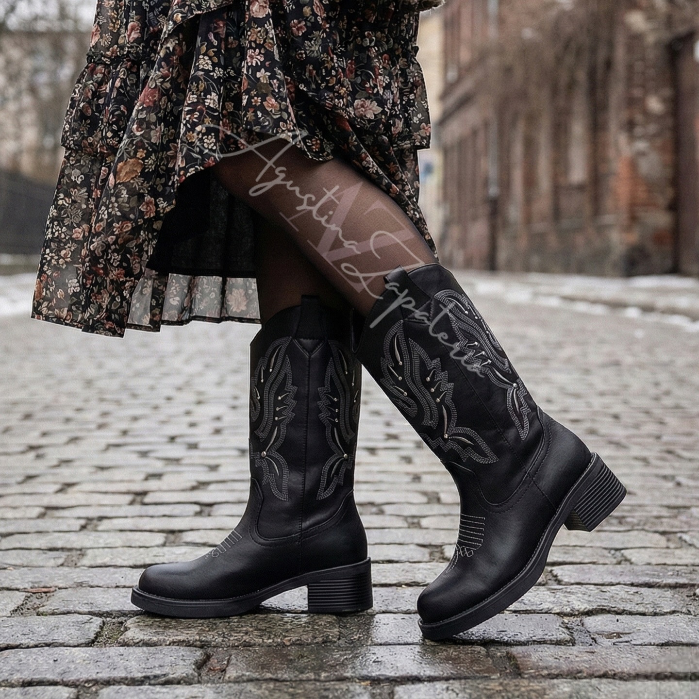 BOTA VAQUERA NEGRA PUNTA SEMI REDONDA  4