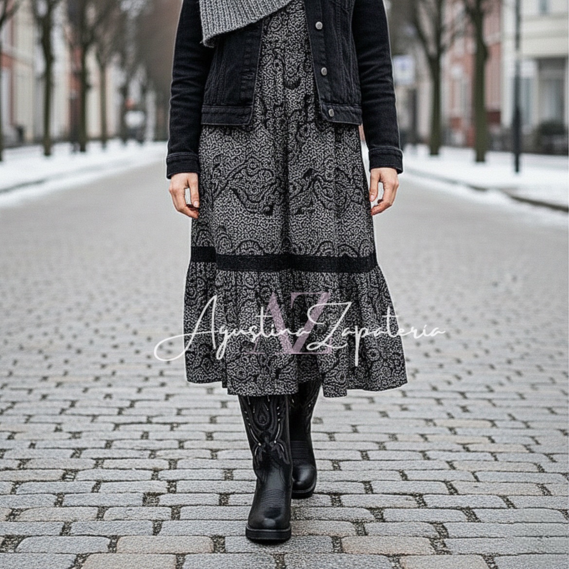 BOTA VAQUERA NEGRA PUNTA SEMI REDONDA  5